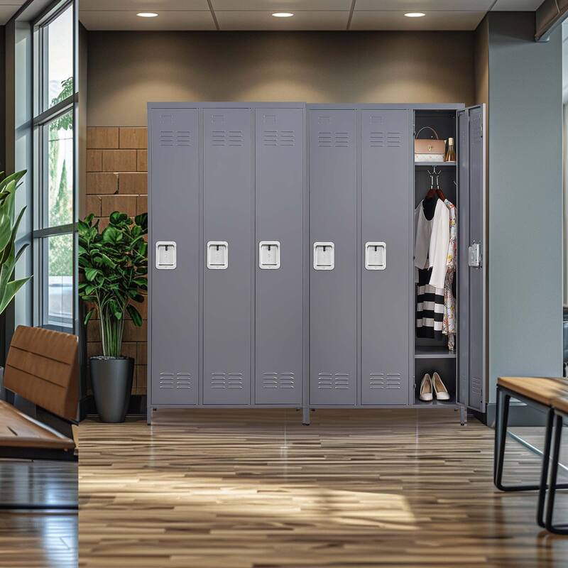 72"H Metal Lockers With 3 Door,Storage Cabinet With Lock for Employees,School,Gym - Grey