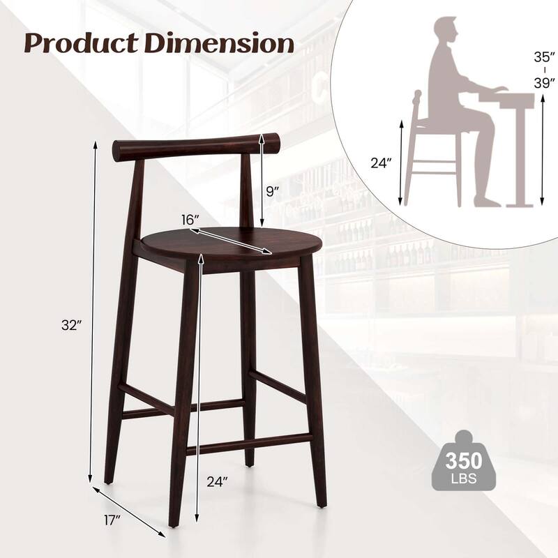 Costway Bar Chair Counter Height Stools Set of 2/4 with Acacia Wood