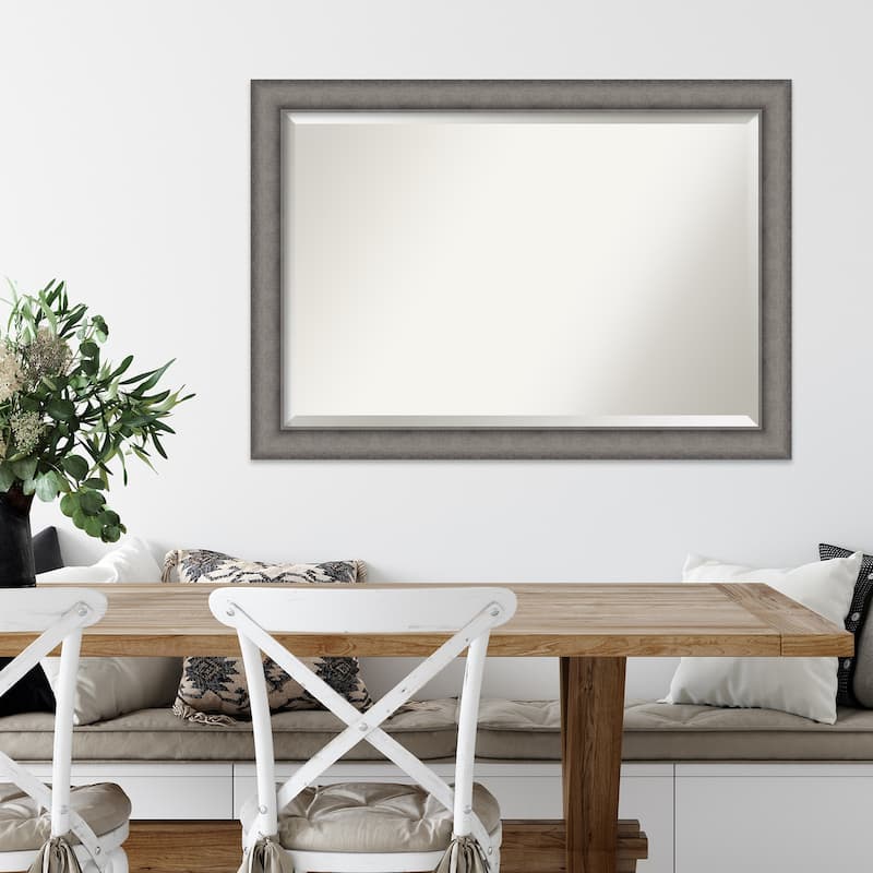 Burnished Concrete Beveled Wood Framed Wall Mirror - Burnished Concrete