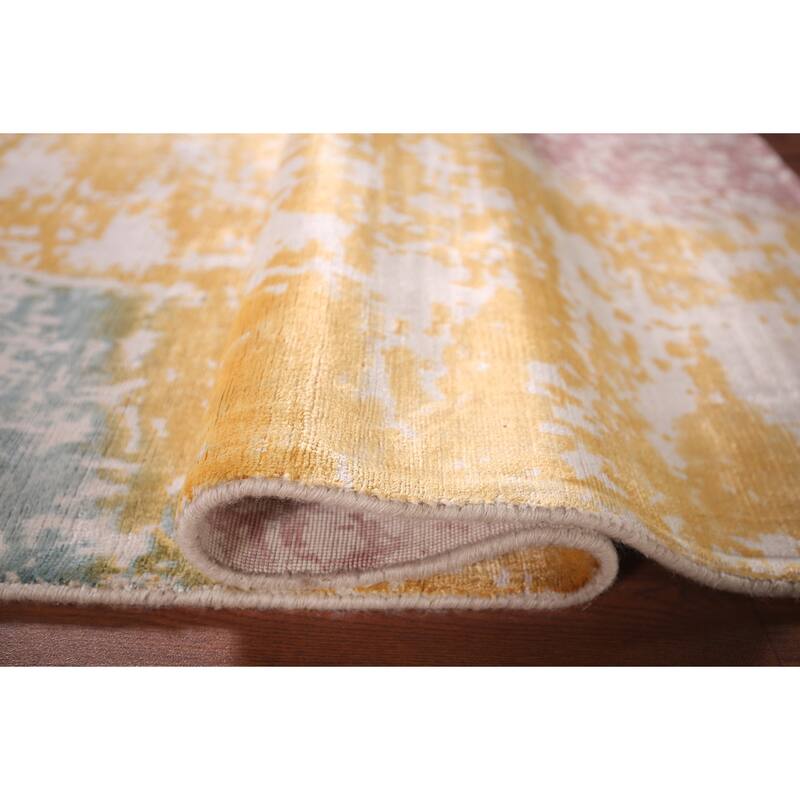 Colorful Abstract Indian Foyer Rug Handmade Wool Carpet - 2'7"x 4'5"