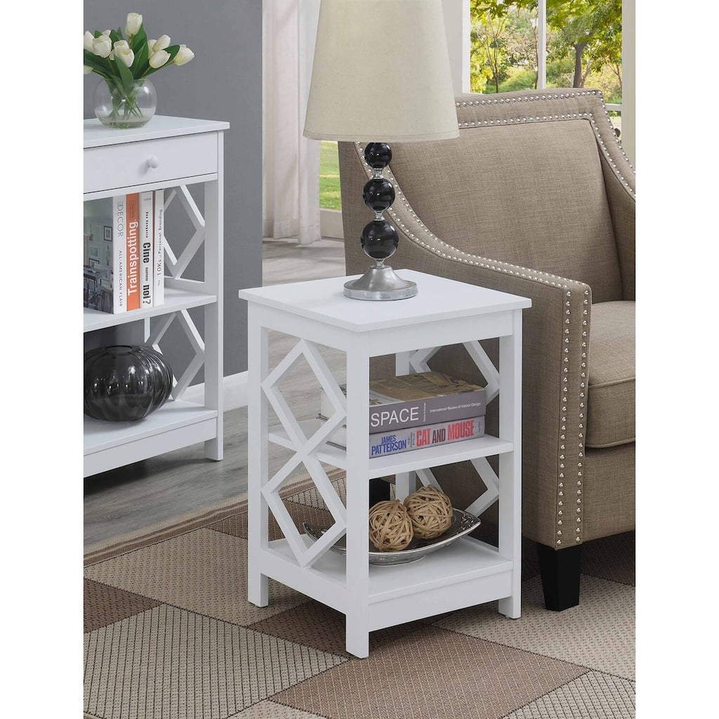 Diamond End Table with Stylish Geometric Frame, Three Shelves for Display and Storage, Modern Side Table for Bedroom or Den