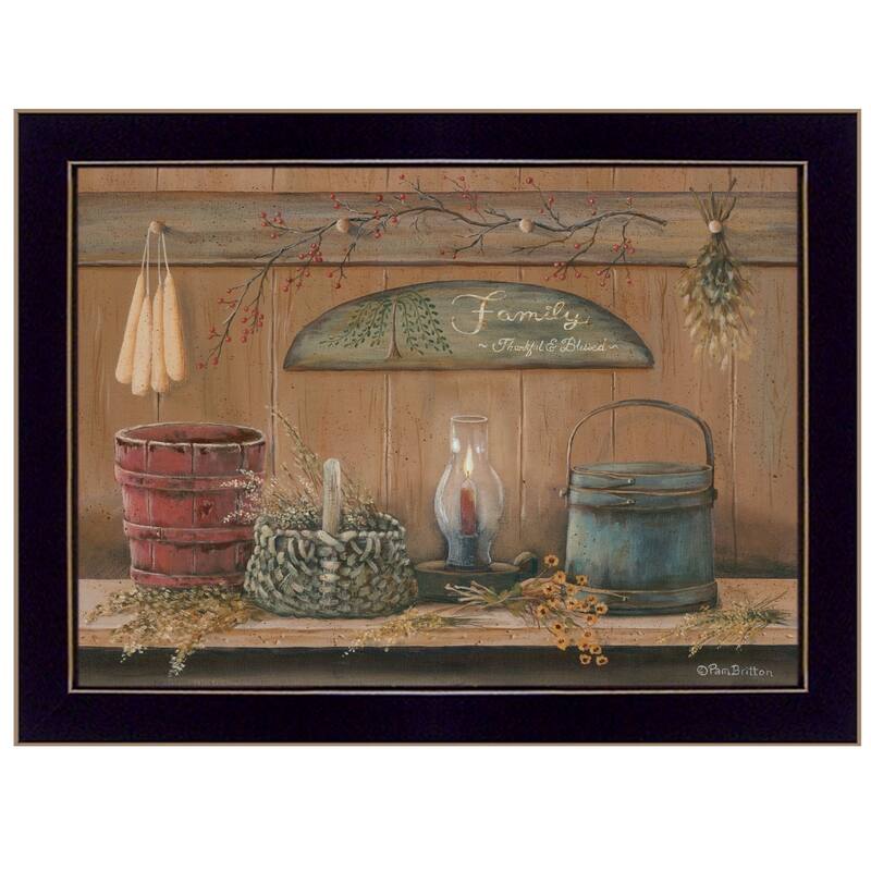 TrendyDecor4U Farmhouse "Treasures on the Shelf I" Framed Print Wall Art by Pam Britton - Earth Tone