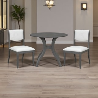 3-Piece Dining Set, 39.4" Round Solid Wood Table with Inlaid Top and 2 ...