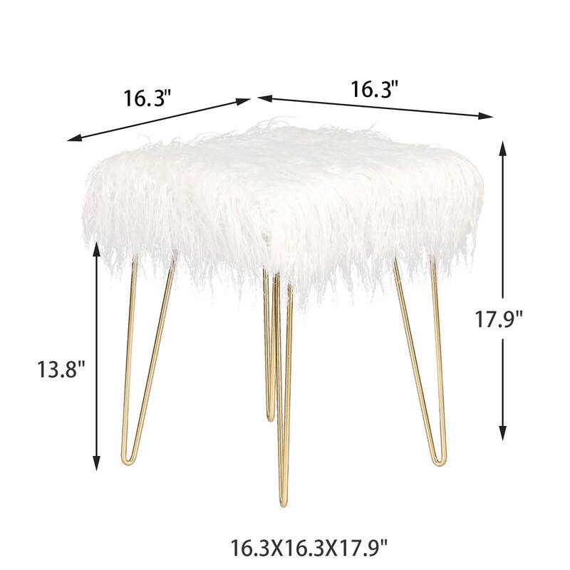 Adeco Faux Ottoman Vanity Stool with Metal Legs for Bedroom