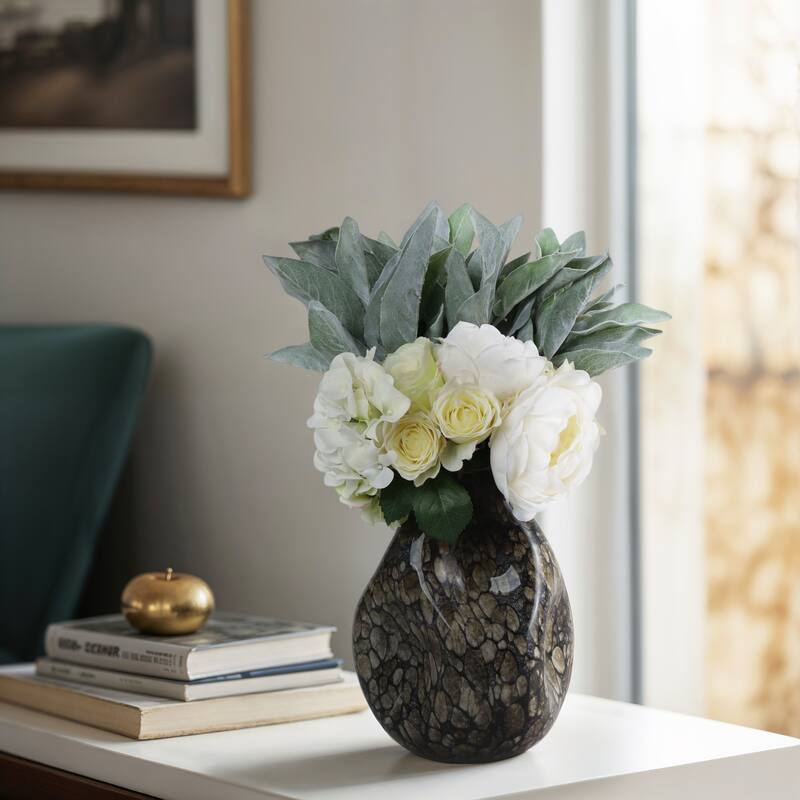 Glass Decorative Vase Handcrafted Modern Casual Home Style Piece - 8" x 8" x 10"