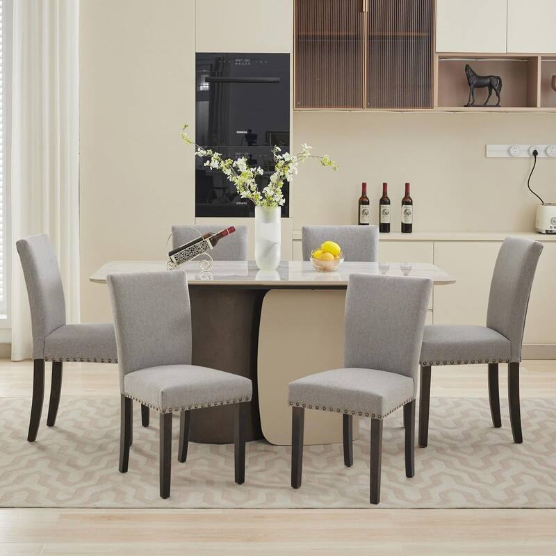 Dining Chairs Set of 2 Upholstered Fabric Kitchen Chairs with Nailhead Trim（Option）