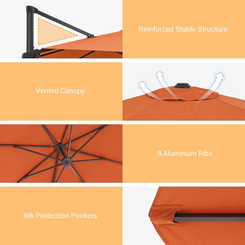 BONOSUKI Outdoor 11Ft UV Protection Patio Cantilever Umbrella w/Base