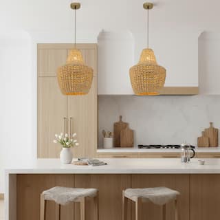 Mika 1-Light Rattan Pendant, Modern Coastal Boho - Handwoven - 16" Wide