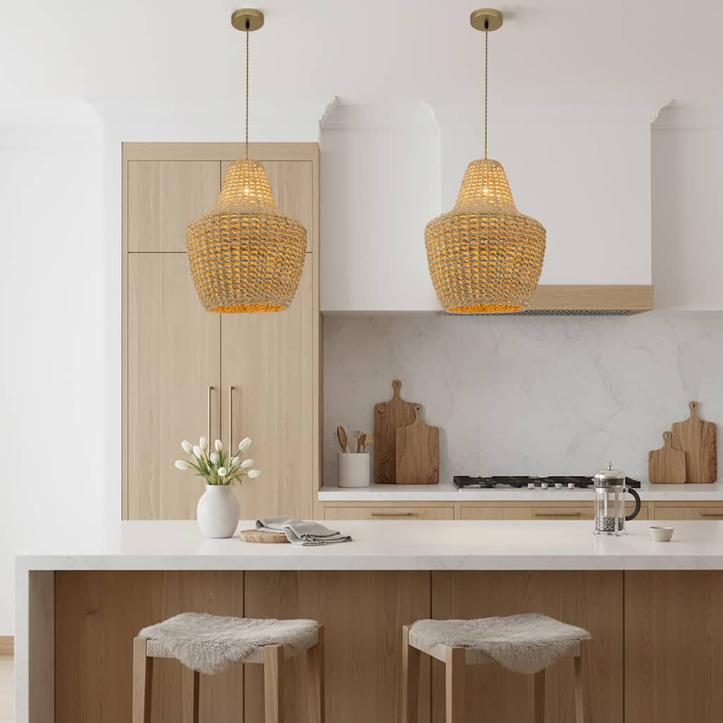 Mika 1-Light Rattan Pendant, Modern Coastal Boho - Handwoven - 16" Wide