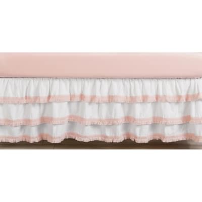 Boho Bohemian Girl Tiered Ruffle Crib Bed Skirt - Blush and Pink White Farmhouse Shabby Chic Designer Modern Minimalist Fringe