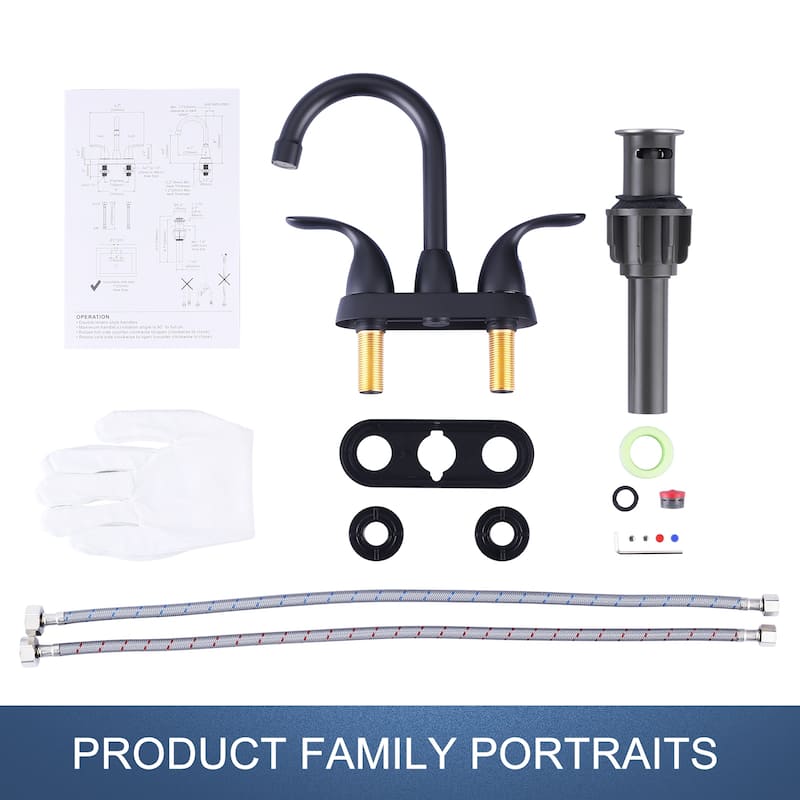 WOWOW 4 in. Centerset Double Handle High Arc Bathroom Faucet