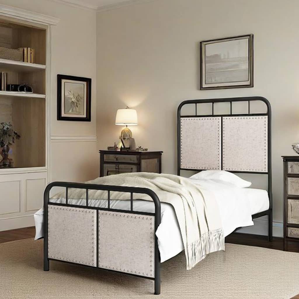 Twin Size Linen Upholstered Platform Bed Frame with Headboard and Footboard