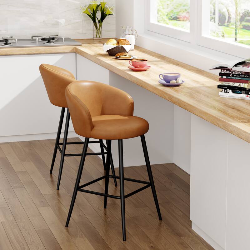 Upholstered Counter & Bar Stools With Metal Frame, Bar Chairs for Kitchen lsland with back and footrest
