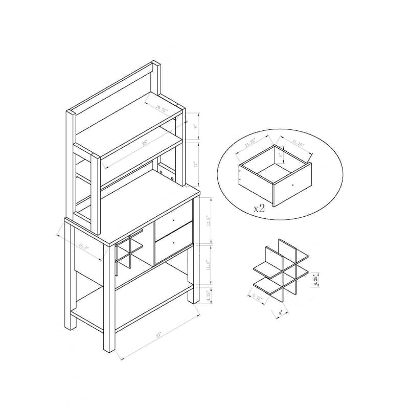 Wood Bakers Cabinet with Three Display Shelves and Wine Compartment, Espresso