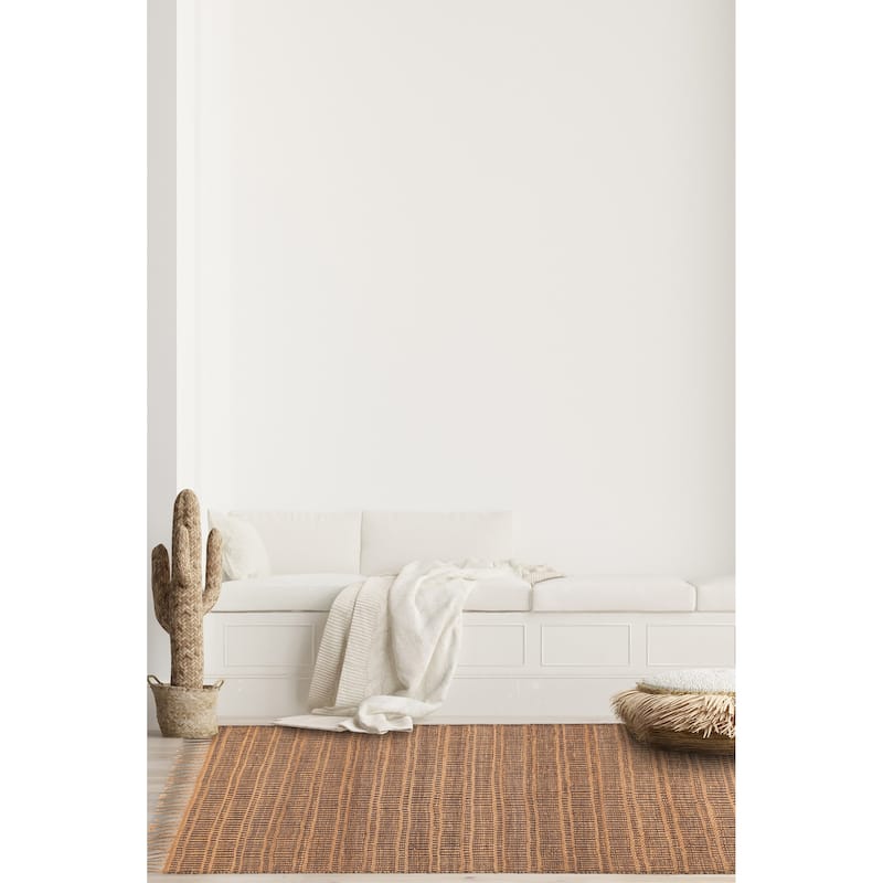 ECARPETGALLERY Braided Weave Palas Denizli Light Brown Jute Rug - 5'5 x 7'6