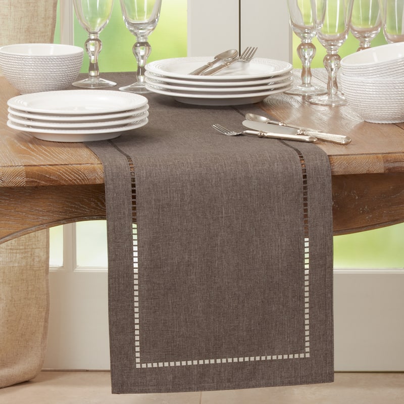 Table Runner with Laser-cut Hemstitch - Charcoal - 14"x90"