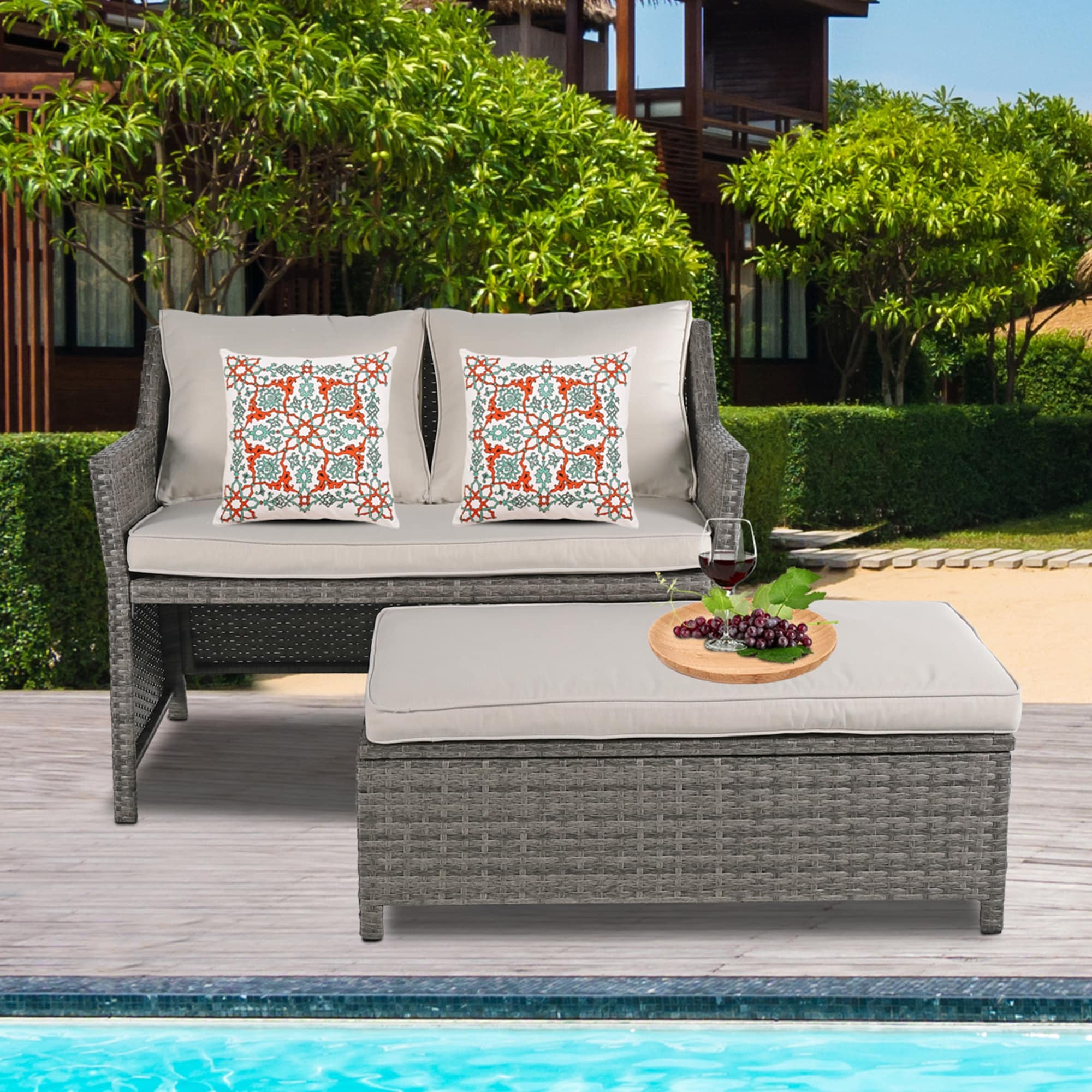 Coral coast berea outdoor wicker storage loveseat with store cushions