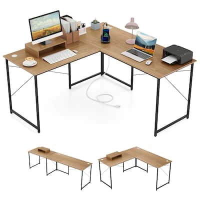 Gymax 95'' L-Shaped Reversible Computer Desk 2-Person Long Table