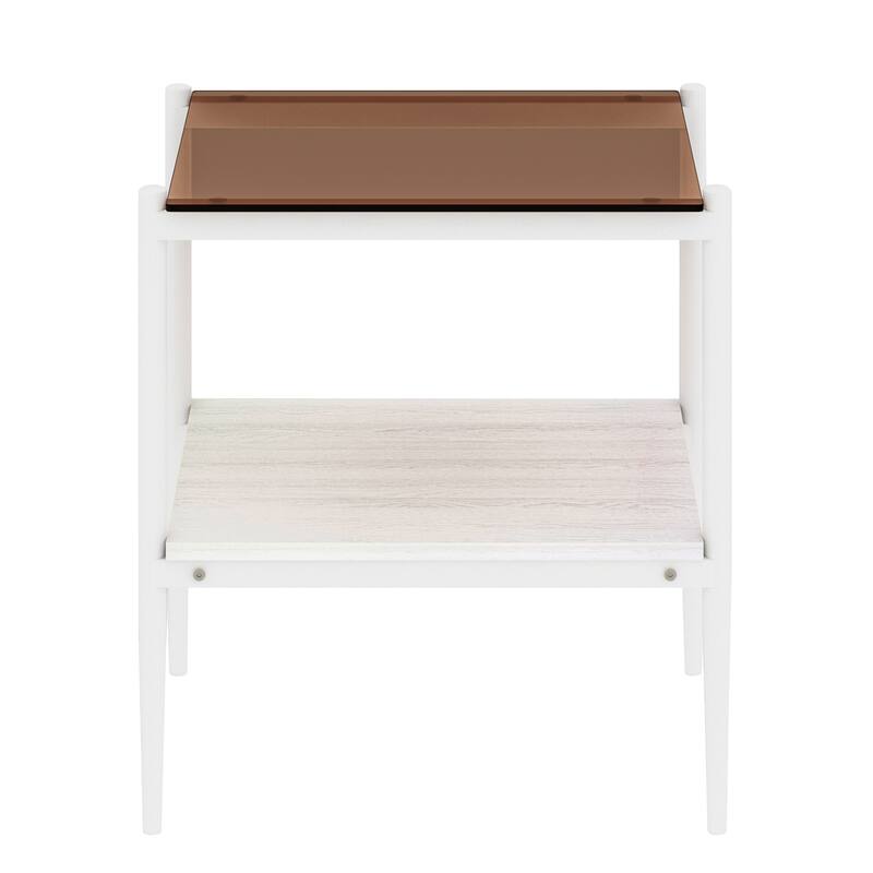 Set of 2 Rectangle End Table Tempered Glass Tabletop with MDF layer