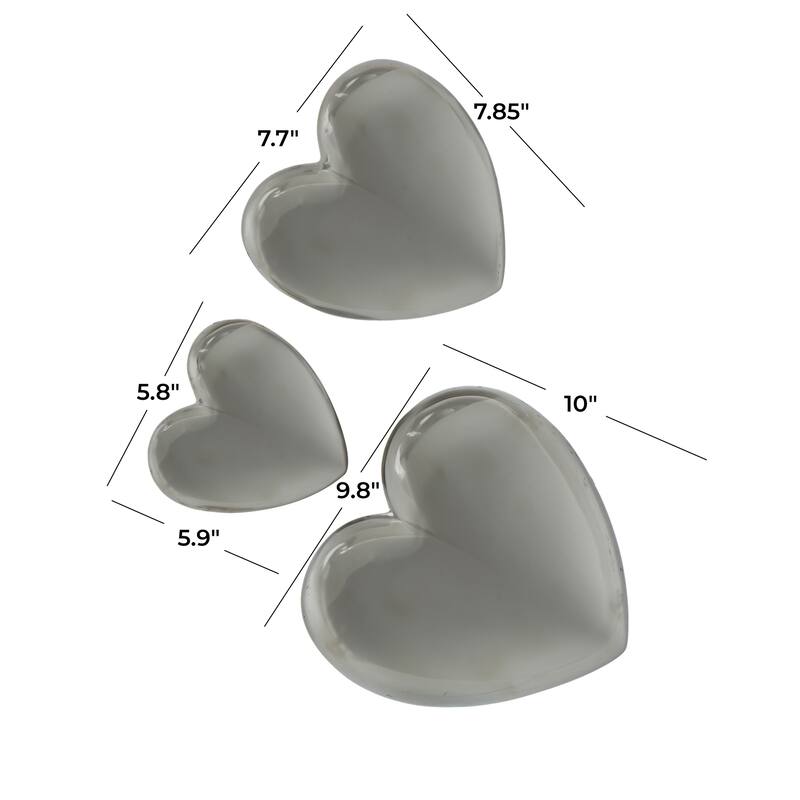 Ceramic Heart Slanted Home Wall Decor with Varying Sizes - Set of 3 Black, Gold, Silver, White - Roche River Decor