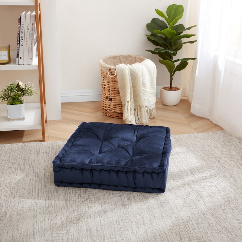 Polyester Tufted Square 20" x 20" Meditation Yoga Floor Pillow - Set of 2 - Navy