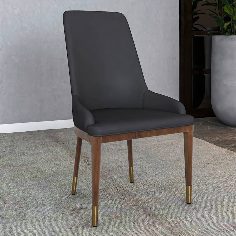 Dining Chair Upholstered in Leather with Rubberwood Frame Set of 4 Side Chair High Back and Gold Accent Legs