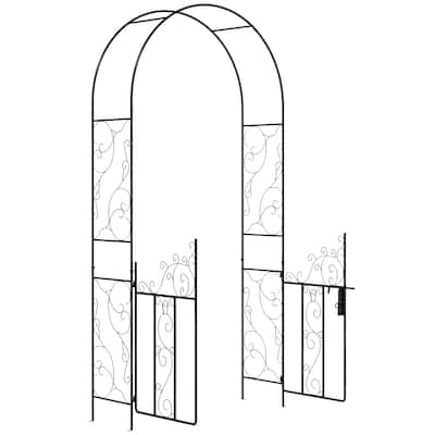 7.5' Metal Garden Arch with Gate, Garden Arbor Trellis for Climbing Plants, Roses, Vines, Wedding Arch