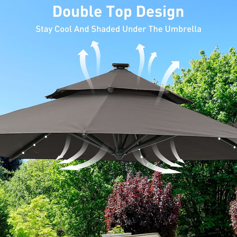 Autlaycil 10FT Cantilever Patio Umbrella with Solar Lights Included Base 360 Rotation Large Offset Hanging Outdoor Shade