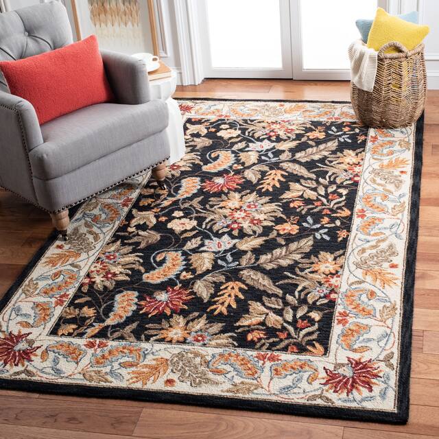 SAFAVIEH Handmade Chelsea Ashlyn French Country Floral Wool Rug - 9 x 12 - Black
