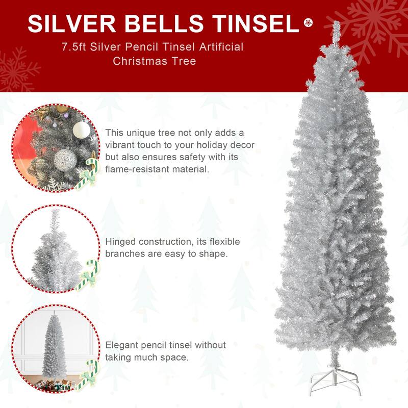 Glitzhome 7.5ft/9ft Shimmering Tinsel Pink Slim Pencil Fir Artificial Christmas Trees
