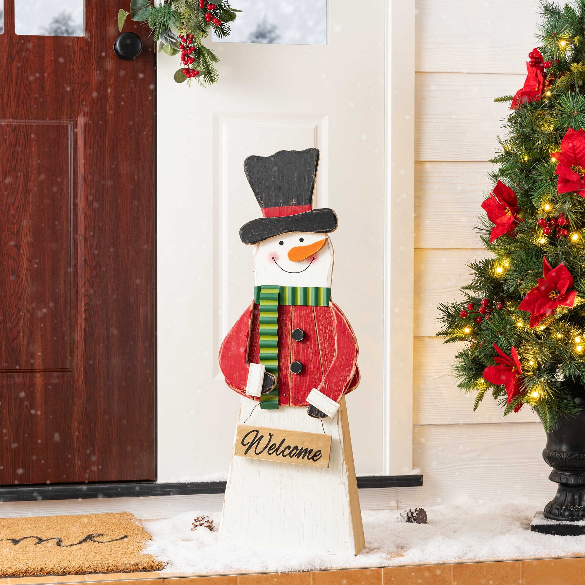 Glitzhome 30"H Christmas Chunky Wood Snowman Porch Decor