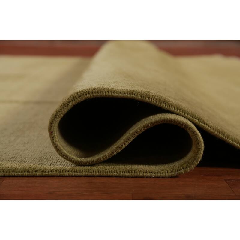 Hand Knotted Oriental 100% Wool Carpet Modern Solid Green Gabbeh Area Rug - 14' 0'' X 9' 11''