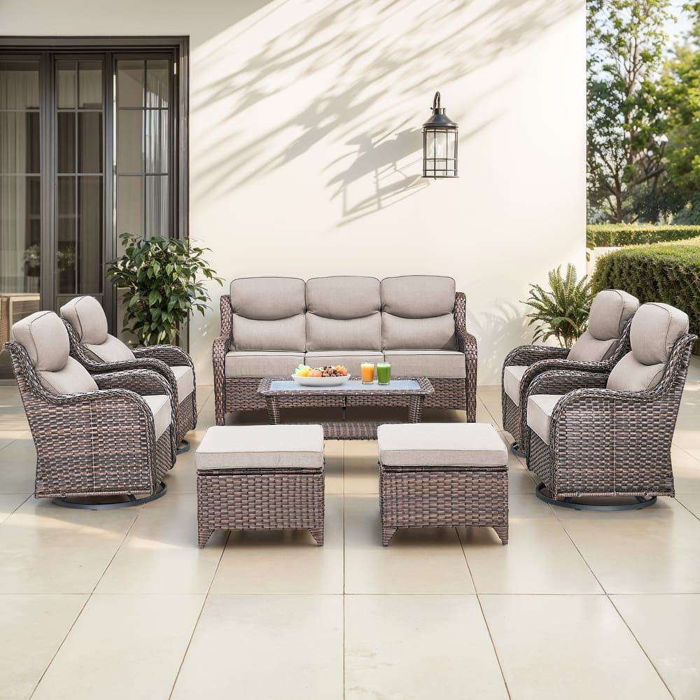 Gymojoy 8-Piece Patio Furniture Set with Swivel Glider Chairs, 6-Inch Ultra-Plush Cushions & Water-Resistant Olefin Fabric