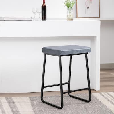 Porthos Home Selma Counter Stools Set of 2, PU Leather, Iron Legs