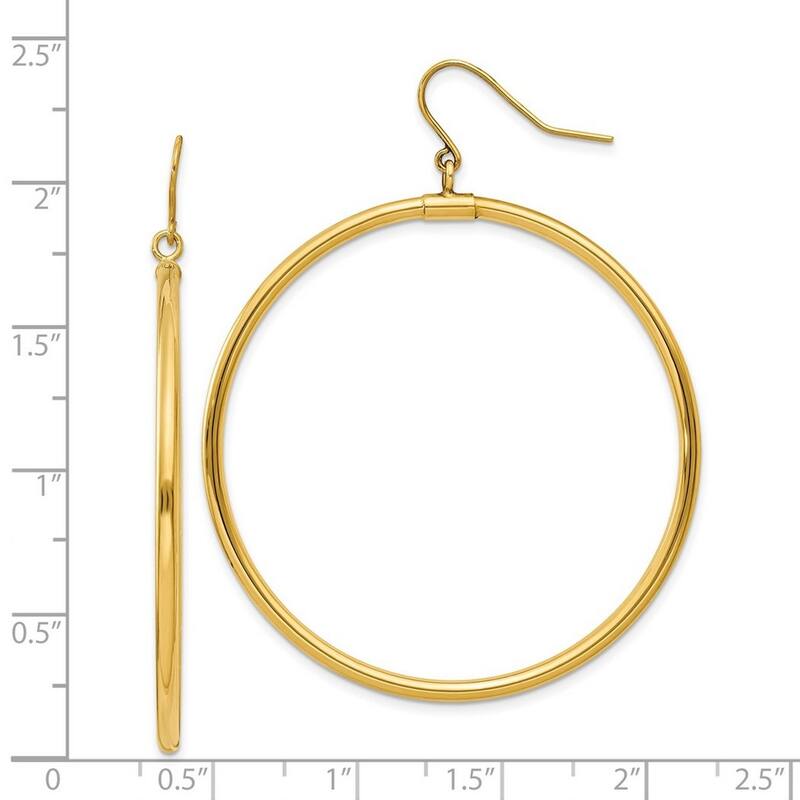 Curata 14k Yellow Gold 40x2mm Large Dangling Open Circle Hook Earrings