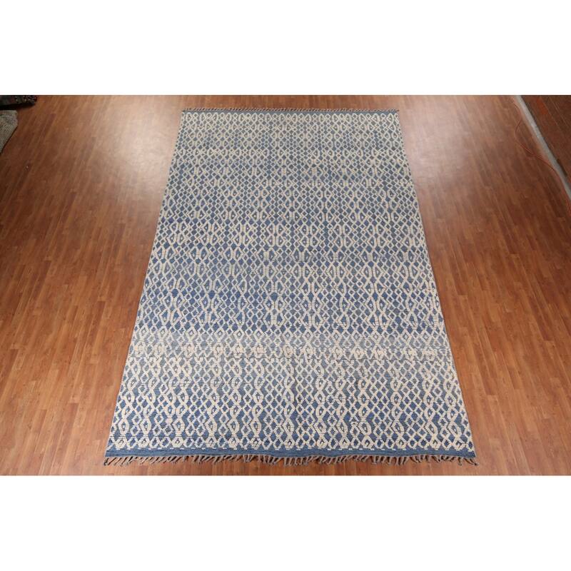 Trellis Moroccan Large Modern Area Rug Hand-Knotted Wool Carpet - 9'7" x 14'8"