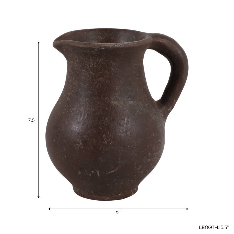 Rustic Pottery Table Jug Vase with Handles - 8"