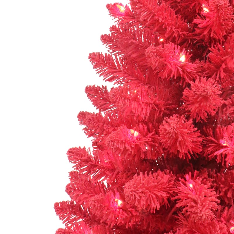 Puleo International 4.5' Pre-Lit Artificial Flocked Fashion Red Tree