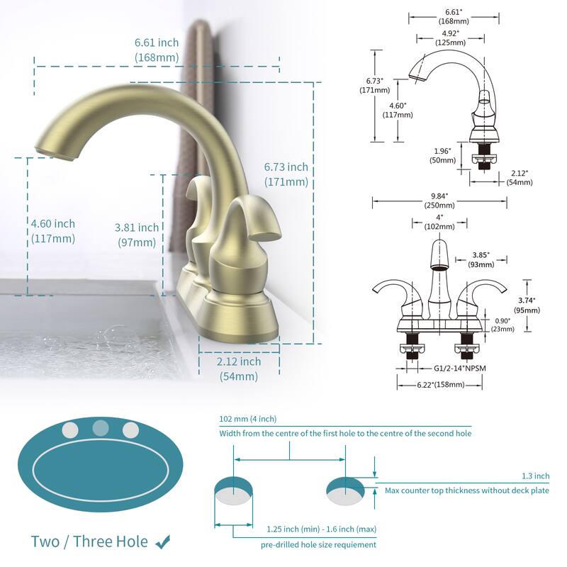 Bathroom Faucet 2-Handle Brushed，360 Degree Rotating Spout,4-inch Centerset Vanity Sink with Pop-Up Drain and Supply Hoses