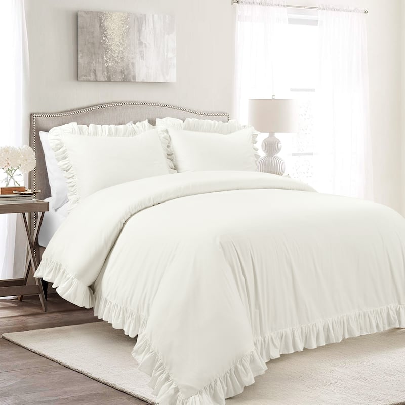 Lush Decor Reyna 3 Piece Cotton Duvet Set - White - King