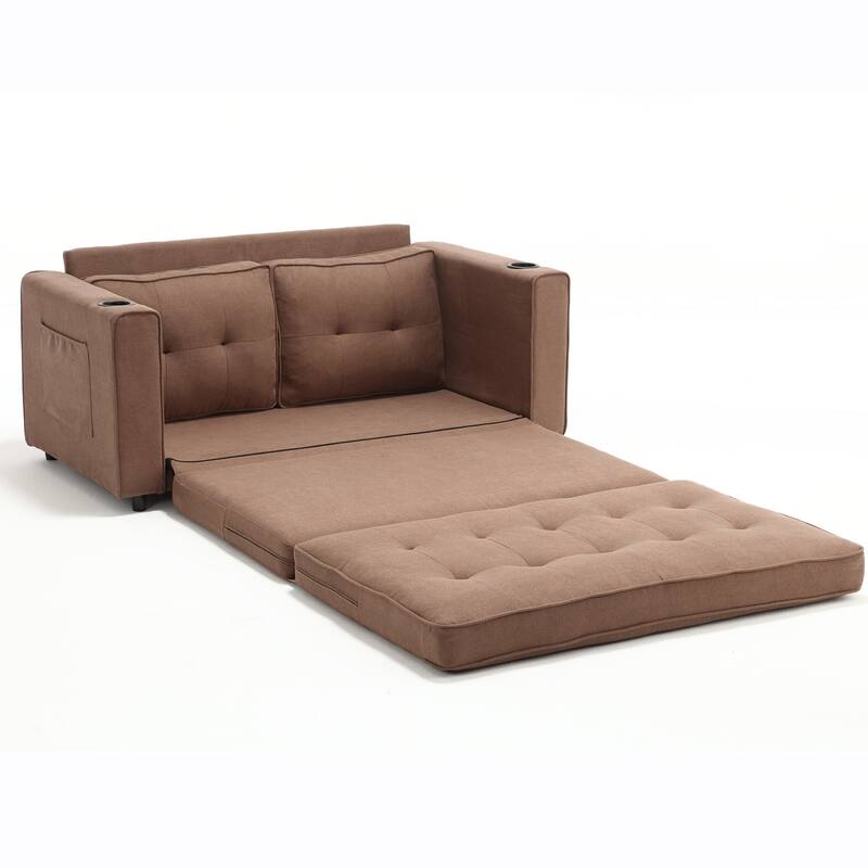 Folding Sofa Bed with Two Storage Pockets, Linen Convertible Foldable Couch Bed