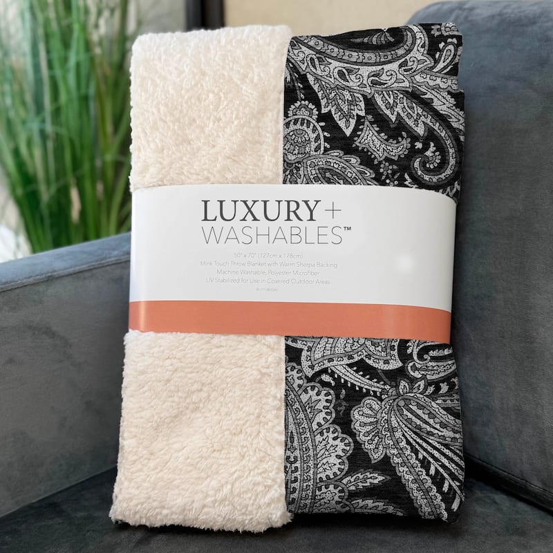 Premium Machine Washable Paisley Sherpa Throw Blanket