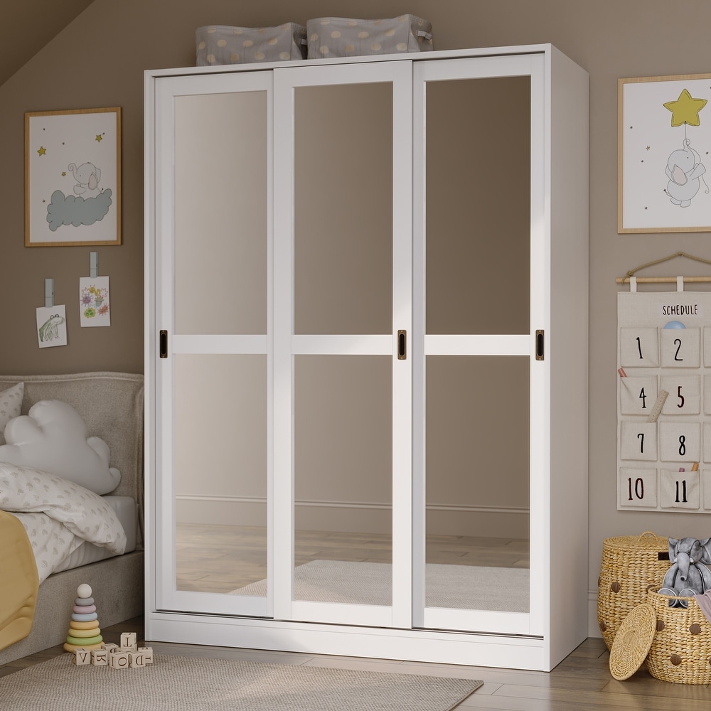Palace Imports 100% Solid Wood 3-Door Sliding Wardrobe Armoire