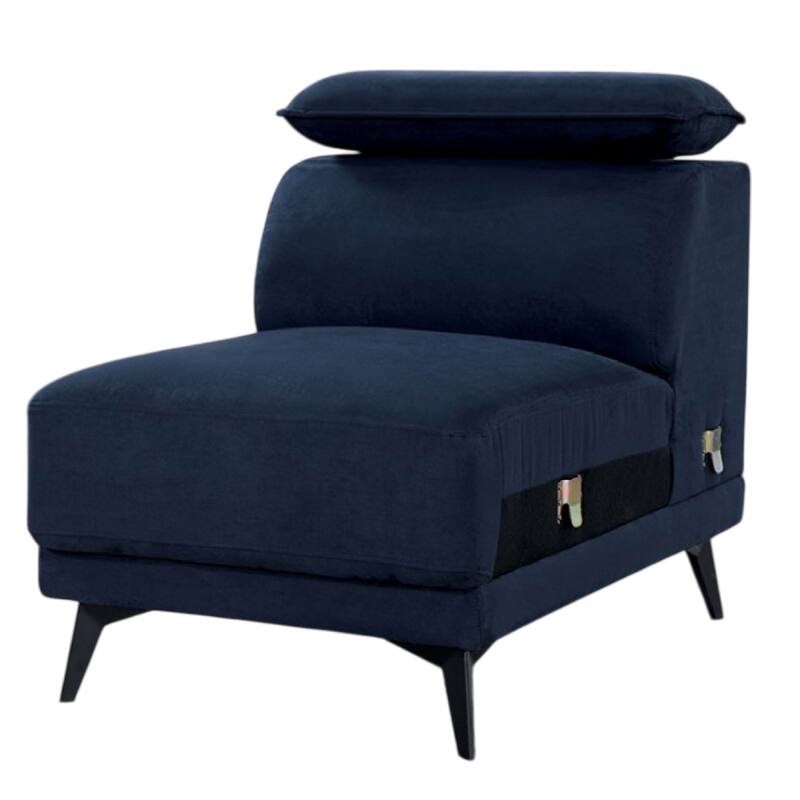 Panie Modular Armless Lounge Chair, Adjustable Headrest, Navy Blue Fabric