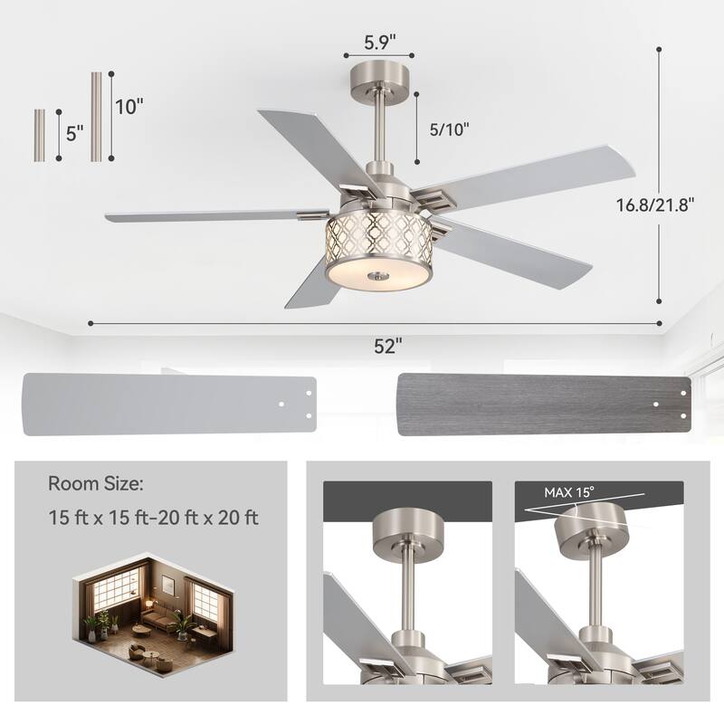 52-inch Reversible 5-Blade Fandelier Ceiling Fan with Light and Remote