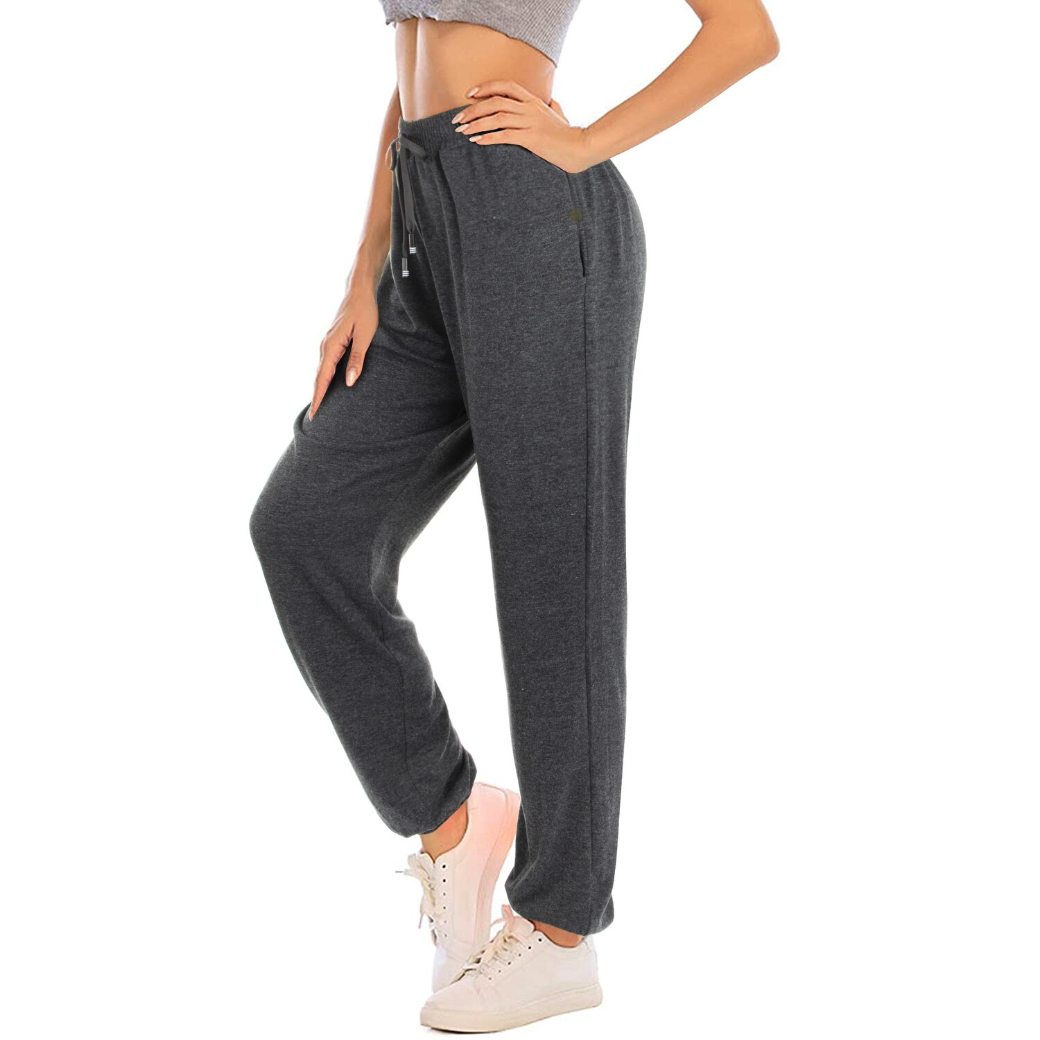 Women's Elastic Drawstring Mid-Rise Waist Unique Cuff Yoga Jogger Capri Pants with Pockets Women's Elastic Drawstring Mid-Rise Waist Unique Cuff Yoga Jogger Capri Pants with Pockets
