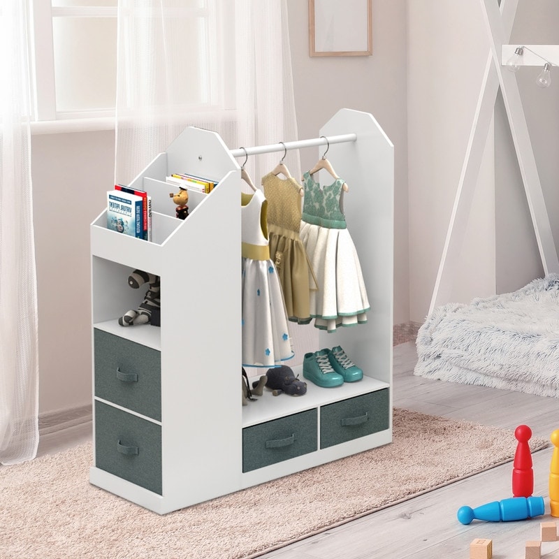 Kids Costume Organizer Open Hanging Armoire Closet with Mirror
