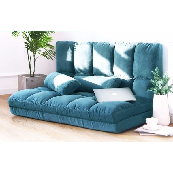 Merax Blue Small 5-position Adjustable/Folding Floor Loveseat with 2 Pillows