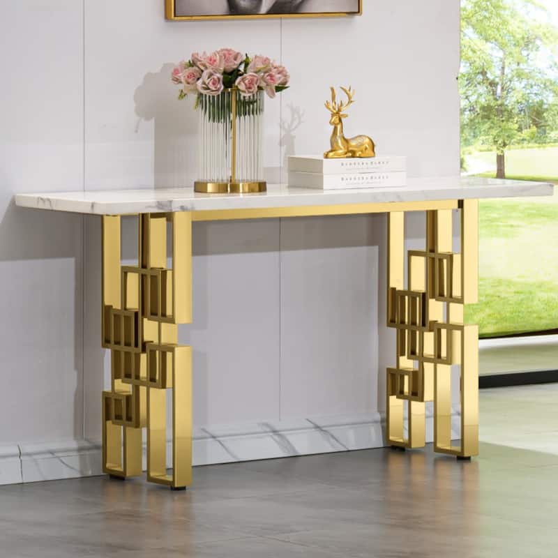 Luxury White and Gold Living Room Tables Coffee Table End Table Console Table for Living Room Guest Hall Reception Room Entryway - Console Table - White