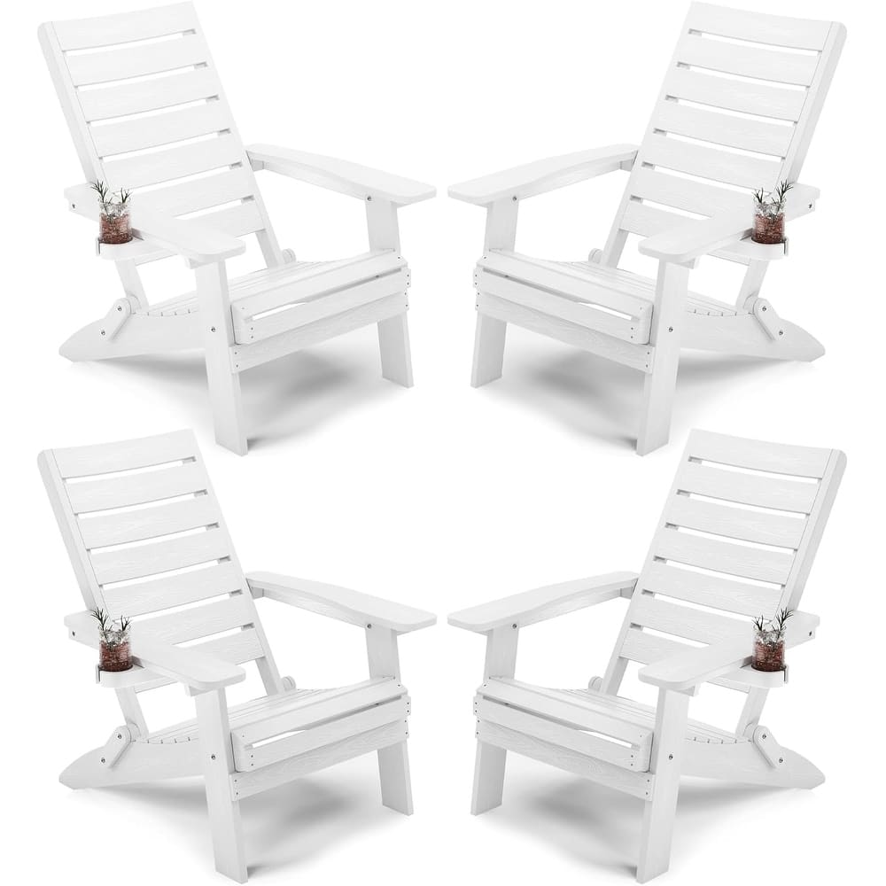 WINSOON HIPS Folding Adirondack Chairs with Arc Back & Cup Holder Set Of 4